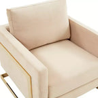 Fauteuil d'appoint rembourré LeisureMod Lincoln - Fauteuil club moderne en velours avec cadre architectural en métal doré