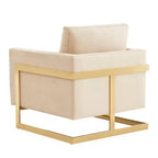 Fauteuil d'appoint rembourré LeisureMod Lincoln - Fauteuil club moderne en velours avec cadre architectural en métal doré