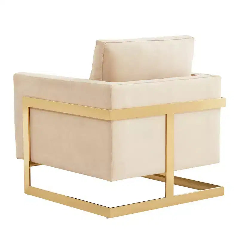 Fauteuil d'appoint rembourré LeisureMod Lincoln - Fauteuil club moderne en velours avec cadre architectural en métal doré