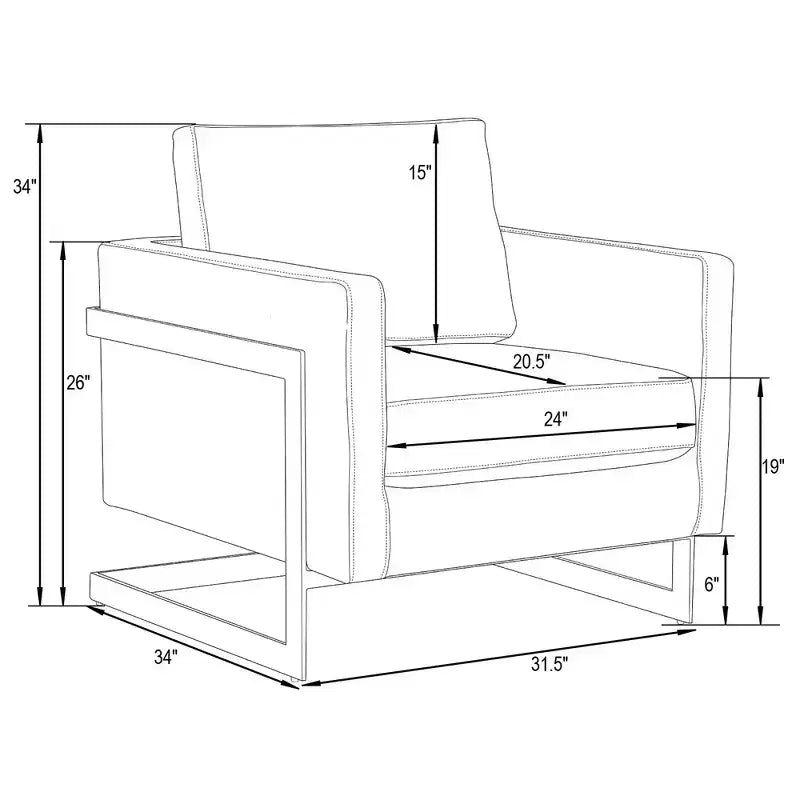Fauteuil d'appoint rembourré LeisureMod Lincoln - Fauteuil club moderne en velours avec cadre architectural en métal doré