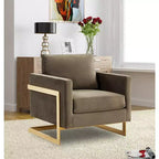 Fauteuil d'appoint rembourré LeisureMod Lincoln - Fauteuil club moderne en velours avec cadre architectural en métal doré