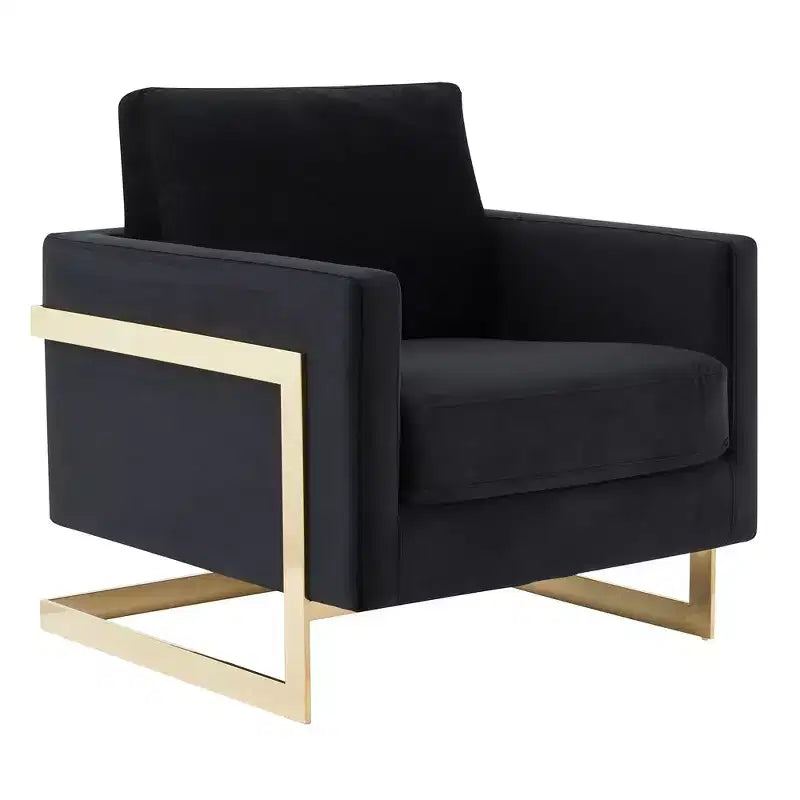 Fauteuil d'appoint rembourré LeisureMod Lincoln - Fauteuil club moderne en velours avec cadre architectural en métal doré