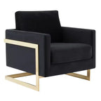 Fauteuil d'appoint rembourré LeisureMod Lincoln - Fauteuil club moderne en velours avec cadre architectural en métal doré