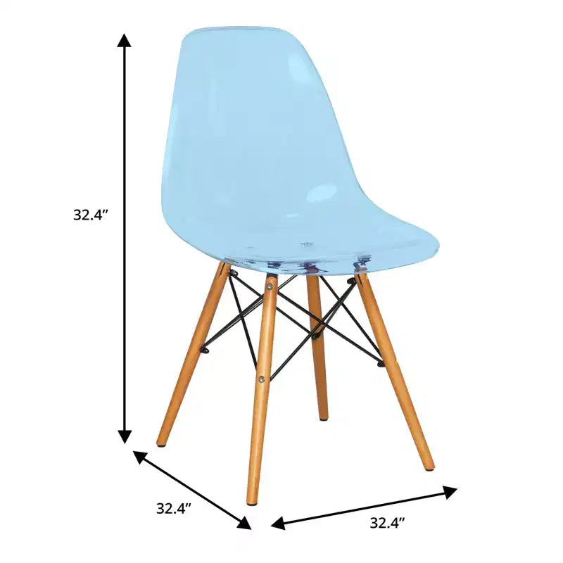 LeisureMod Cresco (Lot de 2) Chaises de salle à manger modernes en acrylique du milieu du siècle avec pieds Eiffel en bois  Chaises de cuisine et de salle à manger