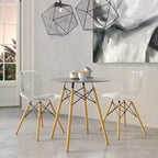 LeisureMod Cresco (Lot de 2) Chaises de salle à manger modernes en acrylique du milieu du siècle avec pieds Eiffel en bois  Chaises de cuisine et de salle à manger
