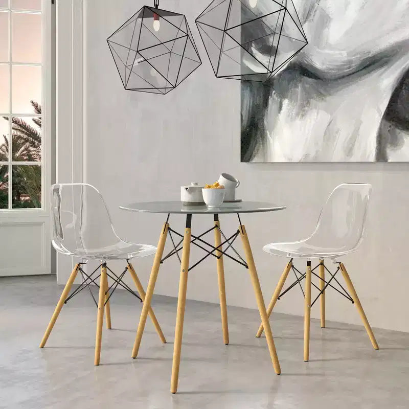 LeisureMod Cresco (Lot de 2) Chaises de salle à manger modernes en acrylique du milieu du siècle avec pieds Eiffel en bois  Chaises de cuisine et de salle à manger