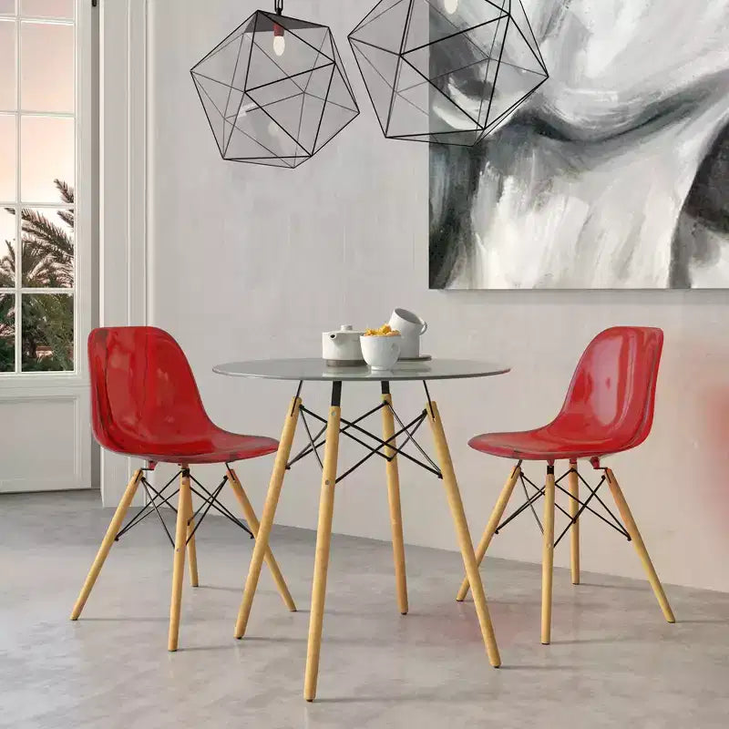 LeisureMod Cresco (Lot de 2) Chaises de salle à manger modernes en acrylique du milieu du siècle avec pieds Eiffel en bois  Chaises de cuisine et de salle à manger