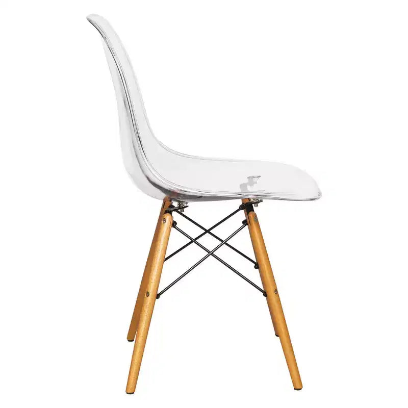 LeisureMod Cresco (Lot de 2) Chaises de salle à manger modernes en acrylique du milieu du siècle avec pieds Eiffel en bois  Chaises de cuisine et de salle à manger