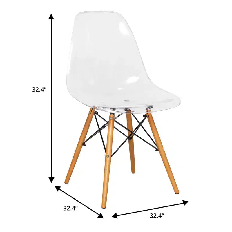 LeisureMod Cresco (Lot de 2) Chaises de salle à manger modernes en acrylique du milieu du siècle avec pieds Eiffel en bois  Chaises de cuisine et de salle à manger
