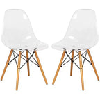 LeisureMod Cresco (Set of 2) Mid-Century Modern Acrylic Dining Chairs with Wooden Dowel Eiffel Legs  Kitchen & Dining Room Chairs