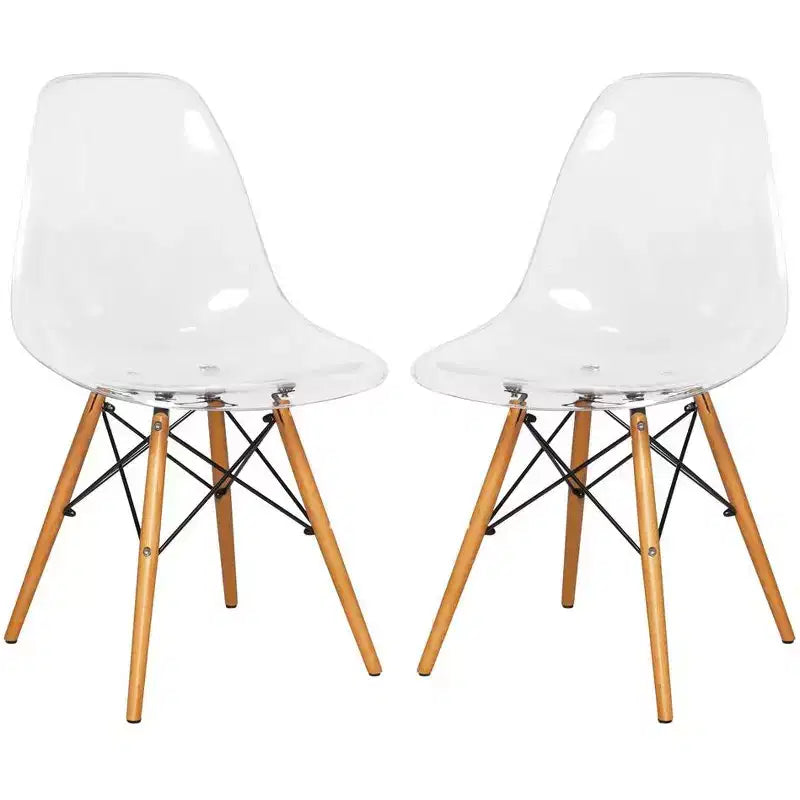 LeisureMod Cresco (Set of 2) Mid-Century Modern Acrylic Dining Chairs with Wooden Dowel Eiffel Legs  Kitchen & Dining Room Chairs