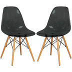 LeisureMod Cresco (Lot de 2) Chaises de salle à manger modernes en acrylique du milieu du siècle avec pieds Eiffel en bois  Chaises de cuisine et de salle à manger