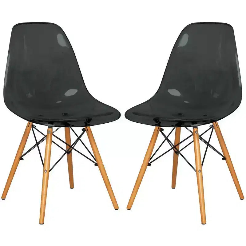 LeisureMod Cresco (Lot de 2) Chaises de salle à manger modernes en acrylique du milieu du siècle avec pieds Eiffel en bois  Chaises de cuisine et de salle à manger