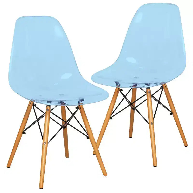 LeisureMod Cresco (Lot de 2) Chaises de salle à manger modernes en acrylique du milieu du siècle avec pieds Eiffel en bois  Chaises de cuisine et de salle à manger