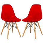 LeisureMod Cresco (Lot de 2) Chaises de salle à manger modernes en acrylique du milieu du siècle avec pieds Eiffel en bois  Chaises de cuisine et de salle à manger