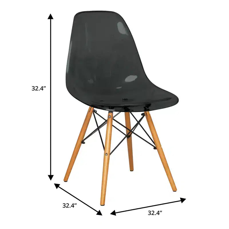 LeisureMod Cresco (Lot de 4) Chaises de salle à manger en acrylique de style moderne du milieu du siècle avec pieds Eiffel en bois Chaises de cuisine et de salle à manger