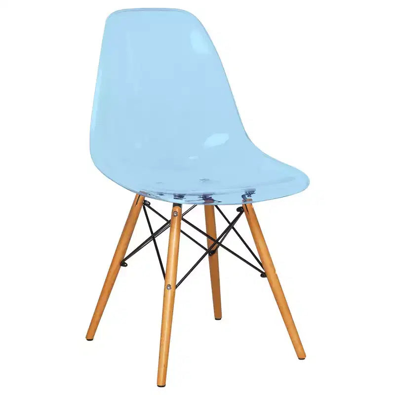 LeisureMod Cresco (Lot de 4) Chaises de salle à manger en acrylique de style moderne du milieu du siècle avec pieds Eiffel en bois Chaises de cuisine et de salle à manger
