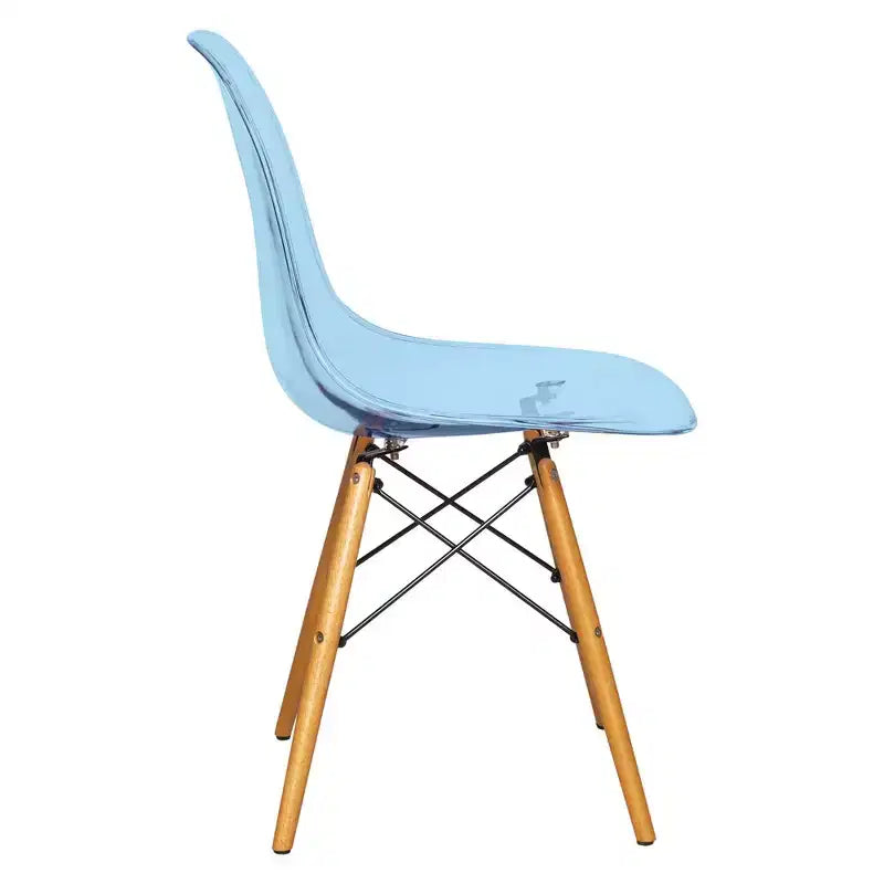 LeisureMod Cresco (Lot de 4) Chaises de salle à manger en acrylique de style moderne du milieu du siècle avec pieds Eiffel en bois Chaises de cuisine et de salle à manger