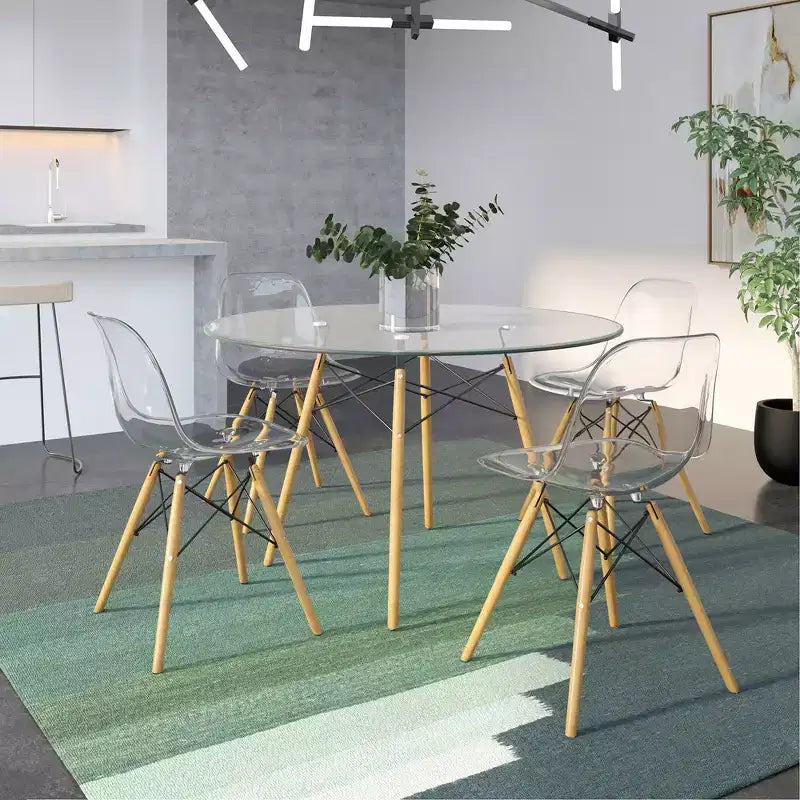 LeisureMod Cresco (Lot de 4) Chaises de salle à manger en acrylique de style moderne du milieu du siècle avec pieds Eiffel en bois Chaises de cuisine et de salle à manger