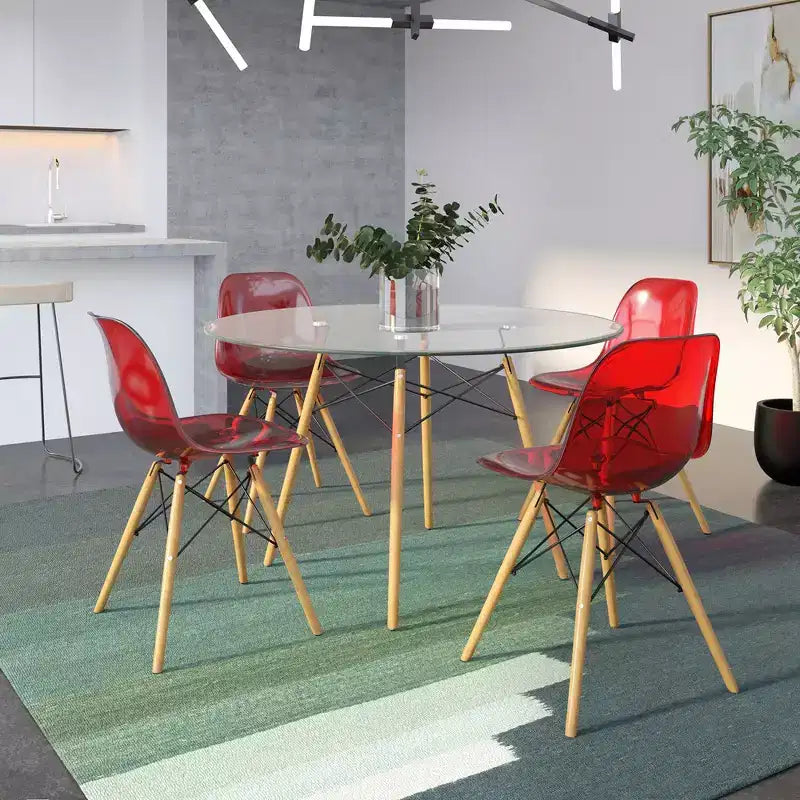 LeisureMod Cresco (Lot de 4) Chaises de salle à manger en acrylique de style moderne du milieu du siècle avec pieds Eiffel en bois Chaises de cuisine et de salle à manger