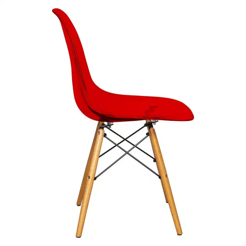 LeisureMod Cresco (Lot de 4) Chaises de salle à manger en acrylique de style moderne du milieu du siècle avec pieds Eiffel en bois Chaises de cuisine et de salle à manger