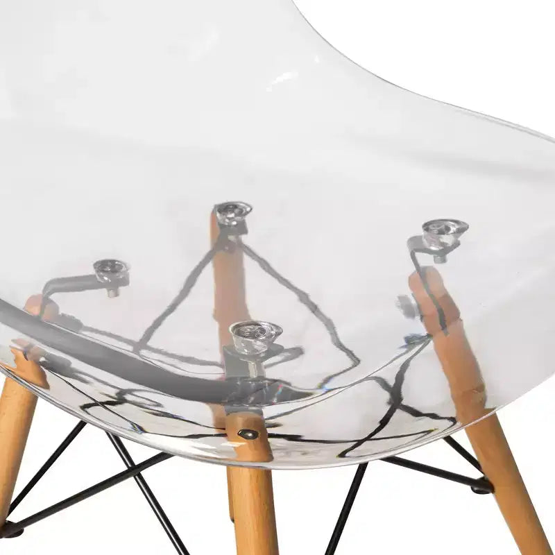 LeisureMod Cresco (Lot de 4) Chaises de salle à manger en acrylique de style moderne du milieu du siècle avec pieds Eiffel en bois Chaises de cuisine et de salle à manger