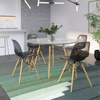LeisureMod Cresco (Lot de 4) Chaises de salle à manger en acrylique de style moderne du milieu du siècle avec pieds Eiffel en bois Chaises de cuisine et de salle à manger