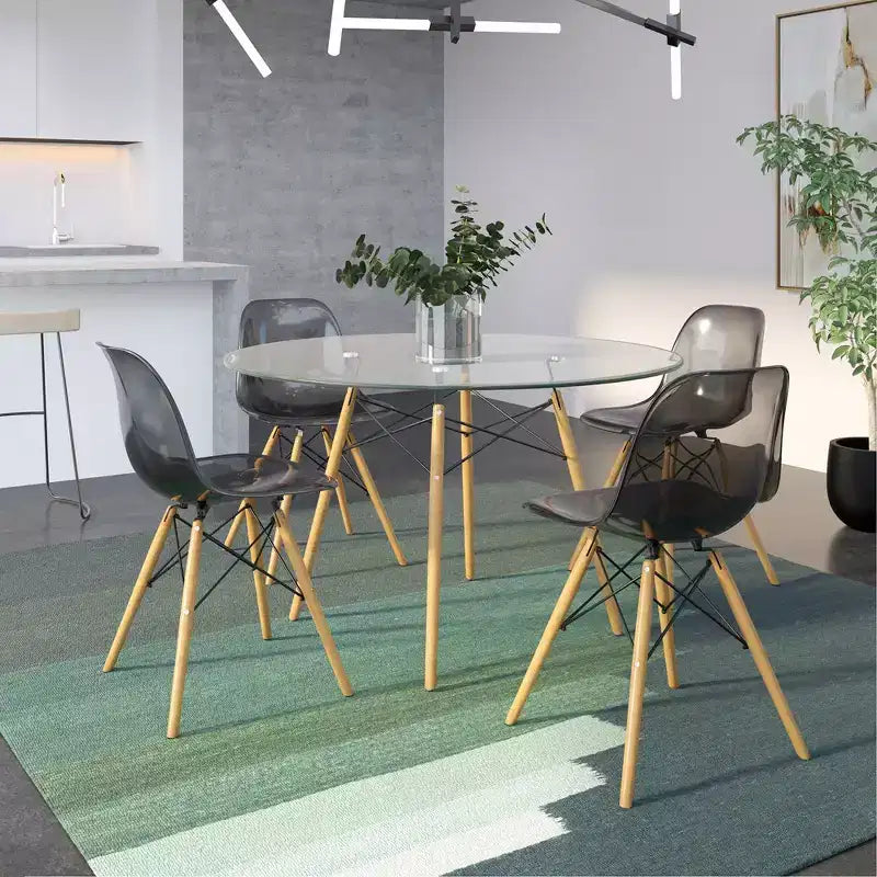 LeisureMod Cresco (Lot de 4) Chaises de salle à manger en acrylique de style moderne du milieu du siècle avec pieds Eiffel en bois Chaises de cuisine et de salle à manger
