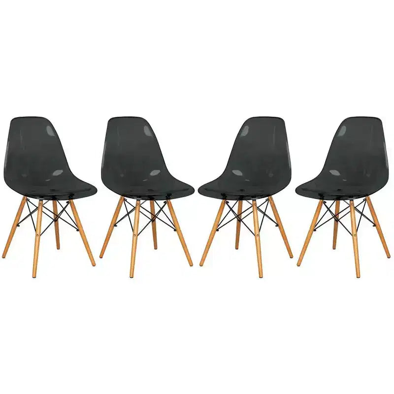 LeisureMod Cresco (Lot de 4) Chaises de salle à manger en acrylique de style moderne du milieu du siècle avec pieds Eiffel en bois Chaises de cuisine et de salle à manger