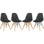 LeisureMod Cresco (Lot de 4) Chaises de salle à manger en acrylique de style moderne du milieu du siècle avec pieds Eiffel en bois Chaises de cuisine et de salle à manger