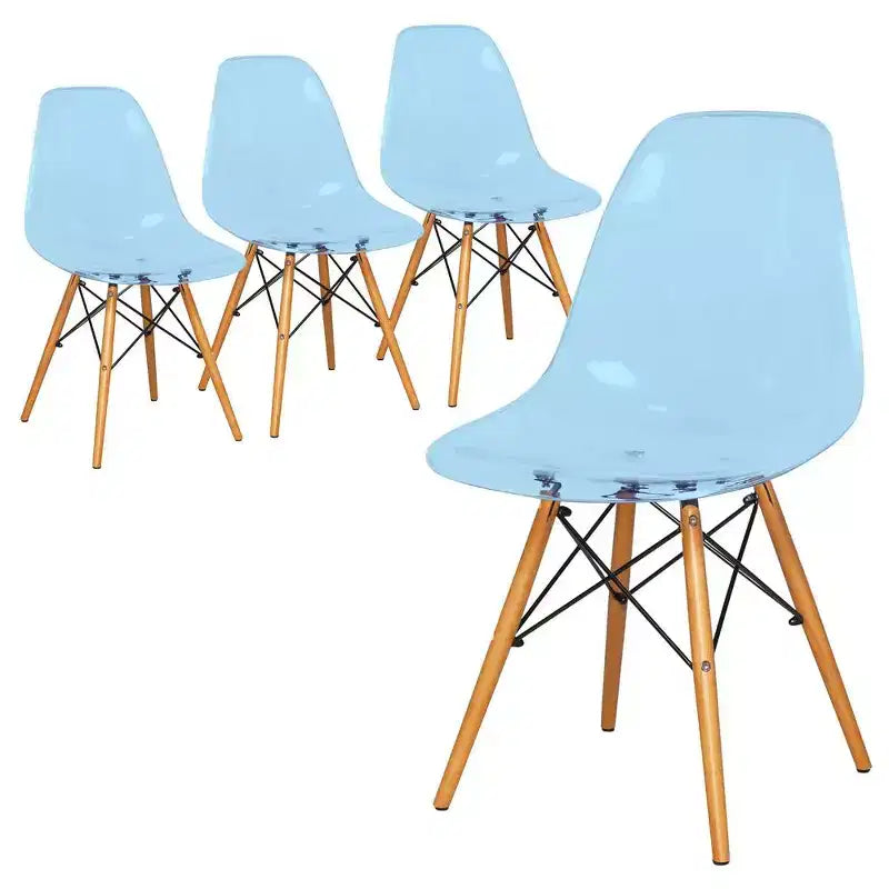 LeisureMod Cresco (Lot de 4) Chaises de salle à manger en acrylique de style moderne du milieu du siècle avec pieds Eiffel en bois Chaises de cuisine et de salle à manger
