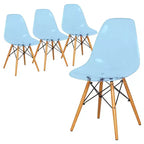 LeisureMod Cresco (Lot de 4) Chaises de salle à manger en acrylique de style moderne du milieu du siècle avec pieds Eiffel en bois Chaises de cuisine et de salle à manger