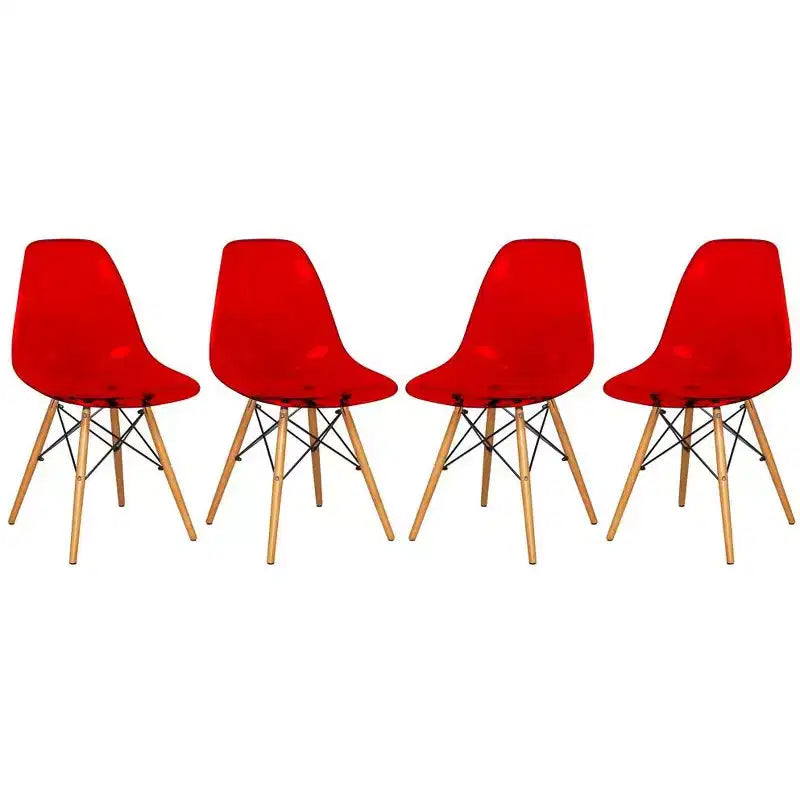 LeisureMod Cresco (Lot de 4) Chaises de salle à manger en acrylique de style moderne du milieu du siècle avec pieds Eiffel en bois Chaises de cuisine et de salle à manger