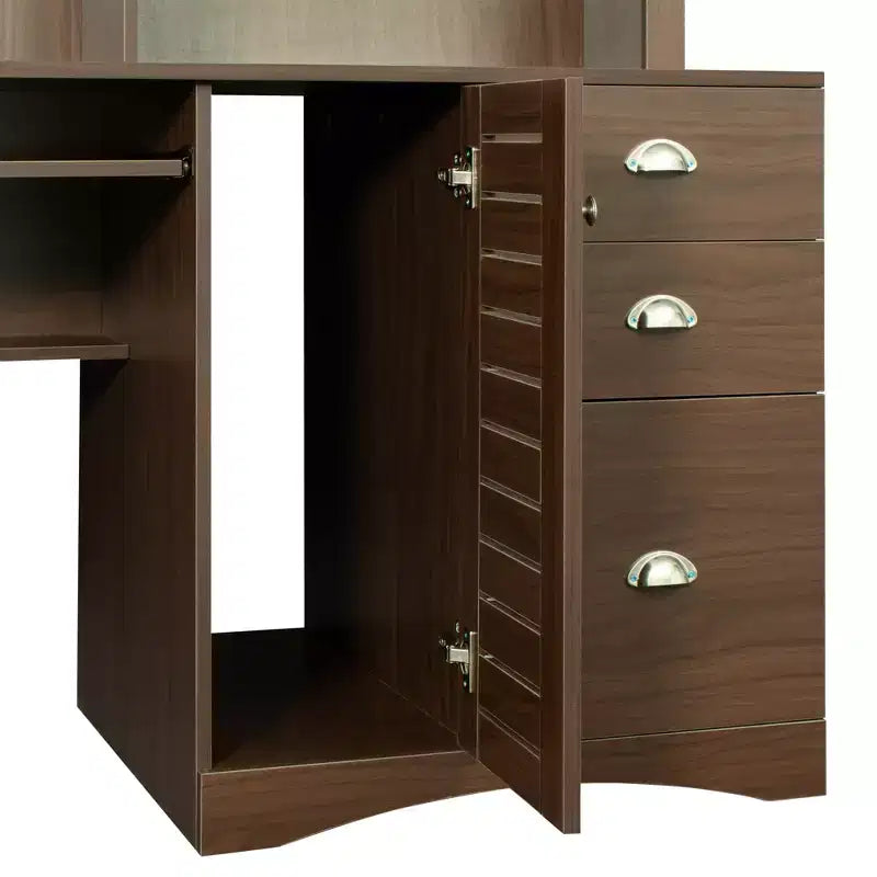 Bureau d'ordinateur à domicile avec huche, poste de travail avec tiroirs 4W - ModernLuxe
