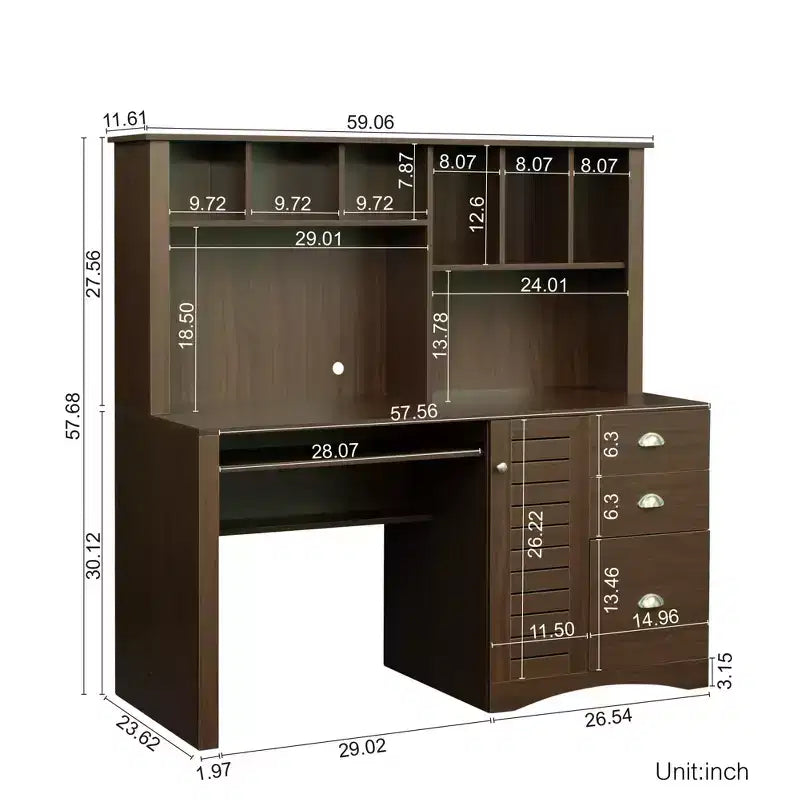 Bureau d'ordinateur à domicile avec huche, poste de travail avec tiroirs 4W - ModernLuxe