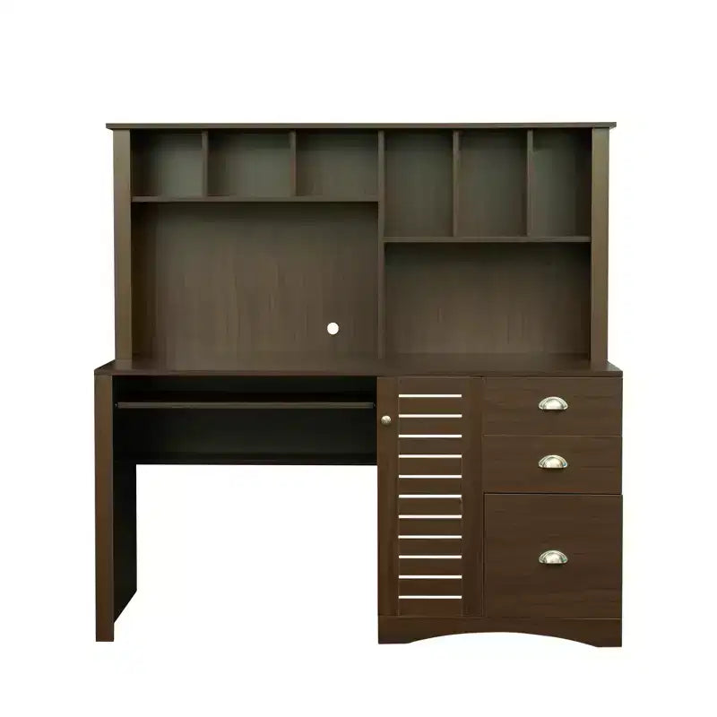 Bureau d'ordinateur à domicile avec huche, poste de travail avec tiroirs 4W - ModernLuxe