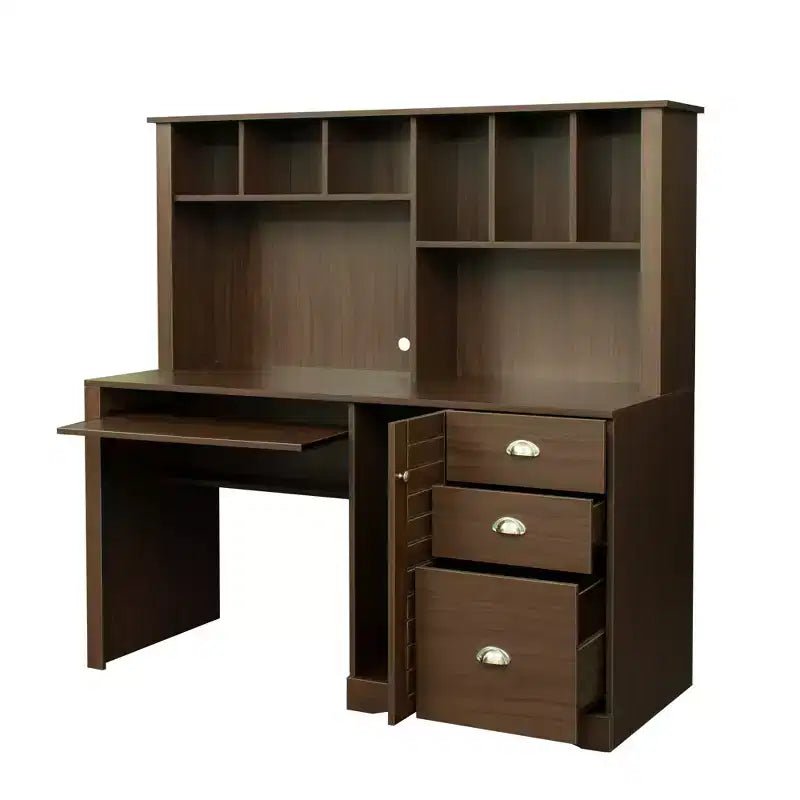 Bureau d'ordinateur à domicile avec huche, poste de travail avec tiroirs 4W - ModernLuxe