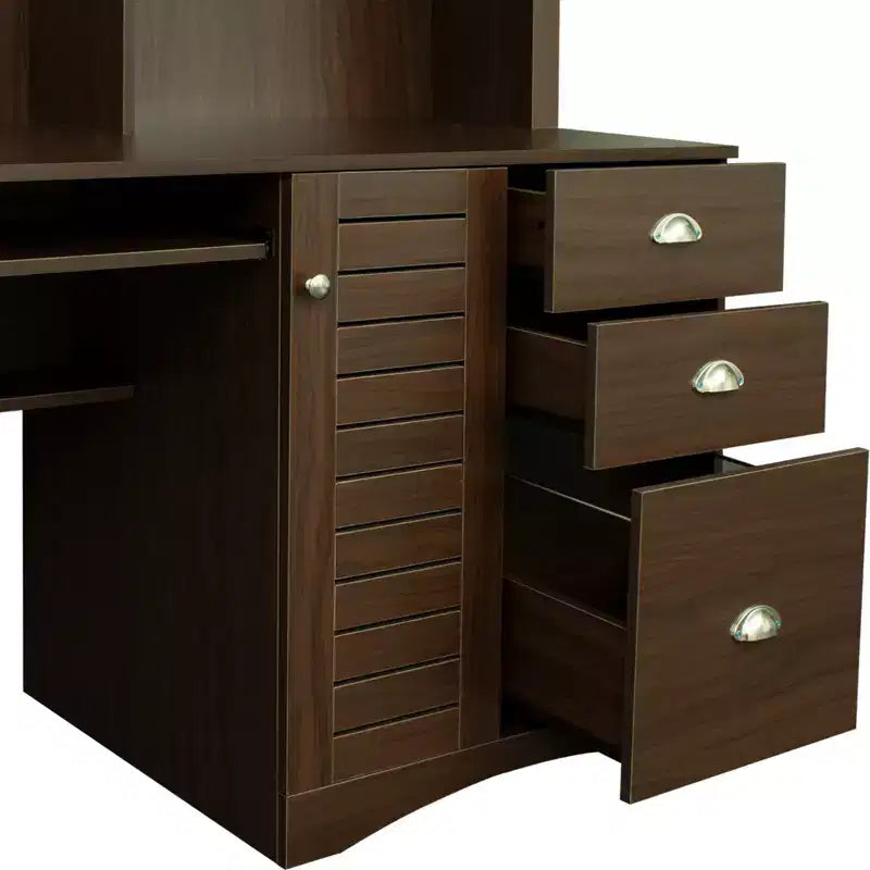 Bureau d'ordinateur à domicile avec huche, poste de travail avec tiroirs 4W - ModernLuxe