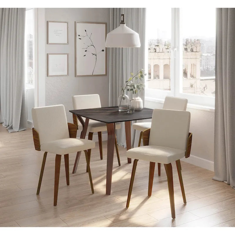 Table de salle à manger avec plateau en marbre texturé