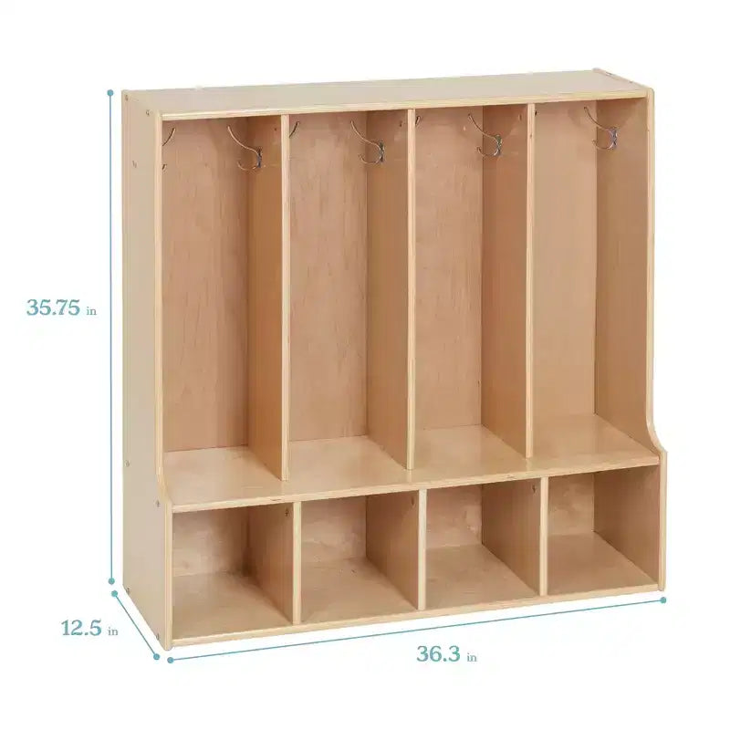 Vestiaire 4 sections ECR4Kids Streamline pour tout-petits avec banc, mobilier de classe