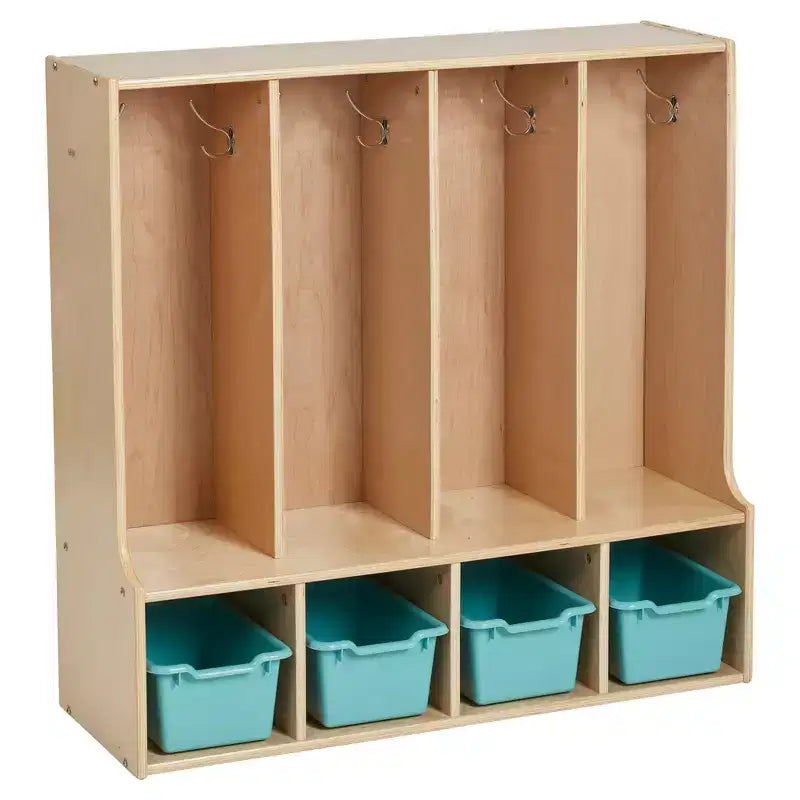 Vestiaire 4 sections ECR4Kids Streamline pour tout-petits avec banc, mobilier de classe