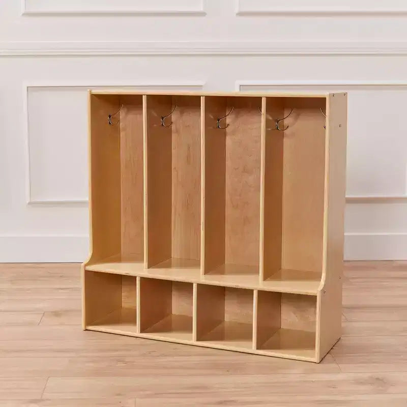 Vestiaire 4 sections ECR4Kids Streamline pour tout-petits avec banc, mobilier de classe