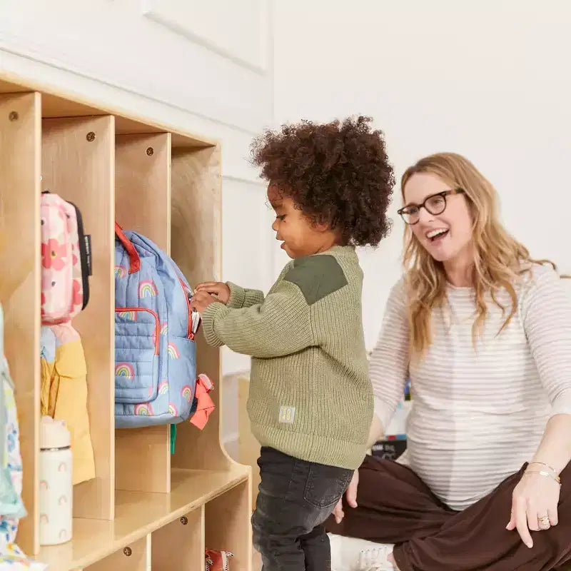 Vestiaire 4 sections ECR4Kids Streamline pour tout-petits avec banc, mobilier de classe