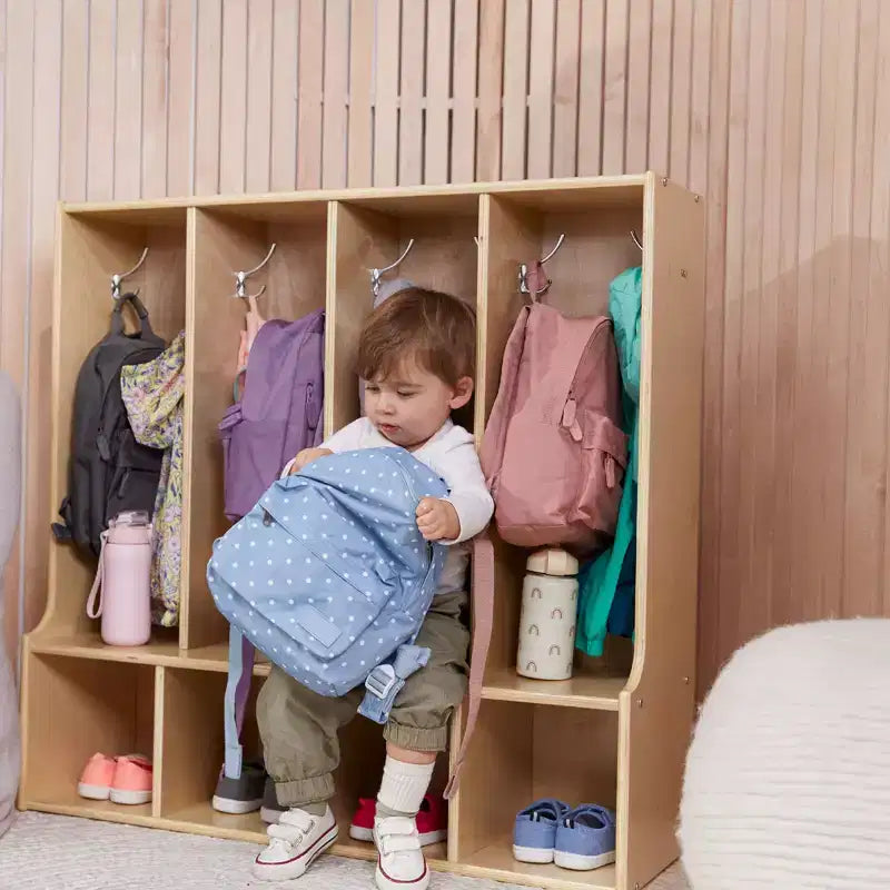 Vestiaire 4 sections ECR4Kids Streamline pour tout-petits avec banc, mobilier de classe