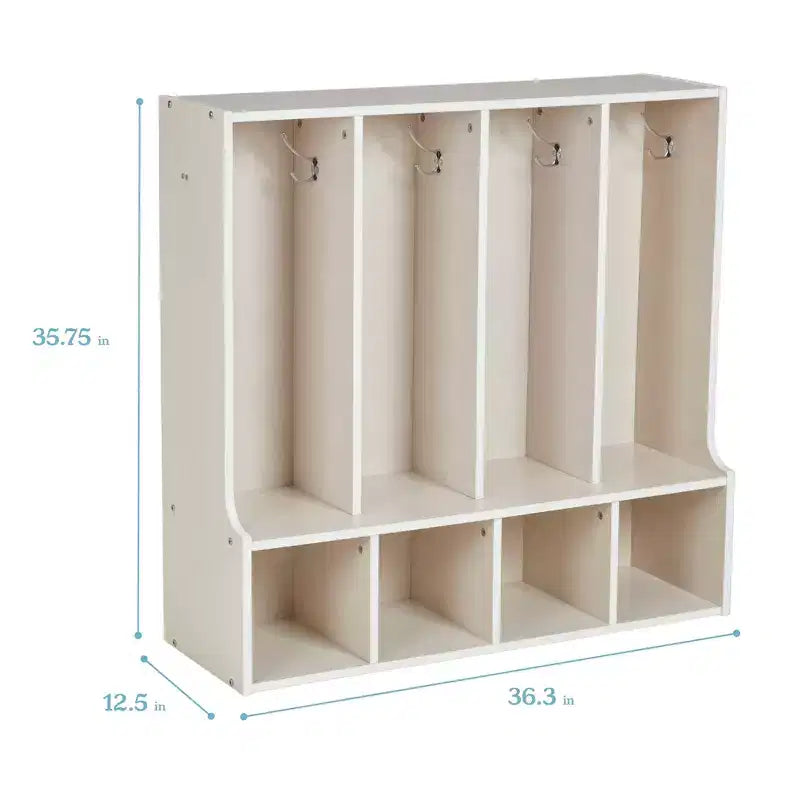Vestiaire 4 sections ECR4Kids Streamline pour tout-petits avec banc, mobilier de classe