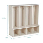 Vestiaire 4 sections ECR4Kids Streamline pour tout-petits avec banc, mobilier de classe