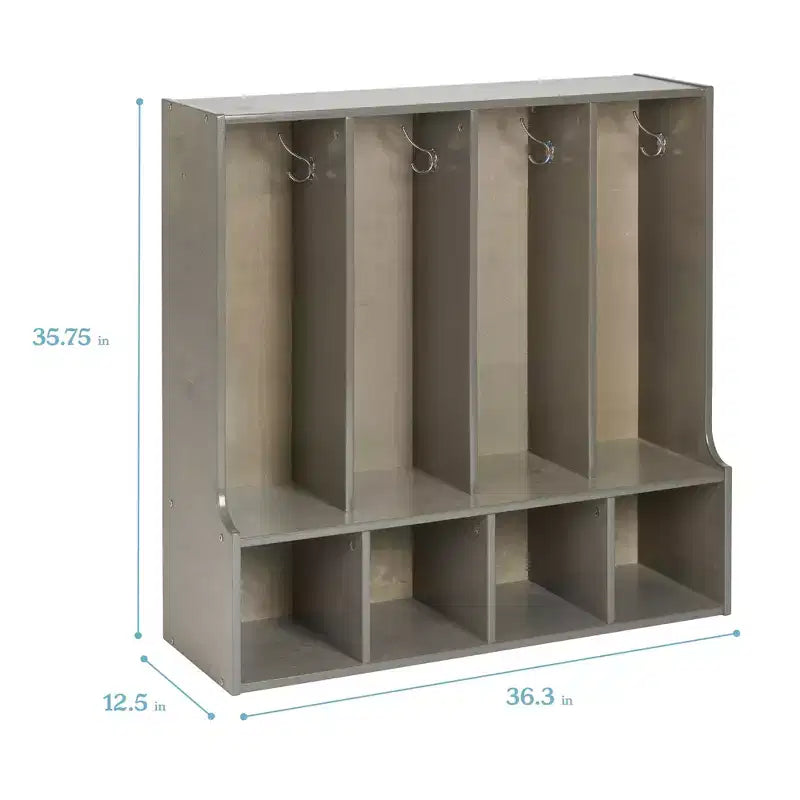 Vestiaire 4 sections ECR4Kids Streamline pour tout-petits avec banc, mobilier de classe