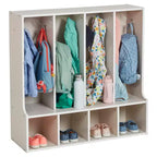 Vestiaire 4 sections ECR4Kids Streamline pour tout-petits avec banc, mobilier de classe
