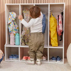 Vestiaire 4 sections ECR4Kids Streamline pour tout-petits avec banc, mobilier de classe