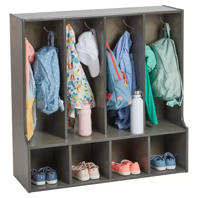 Vestiaire 4 sections ECR4Kids Streamline pour tout-petits avec banc, mobilier de classe